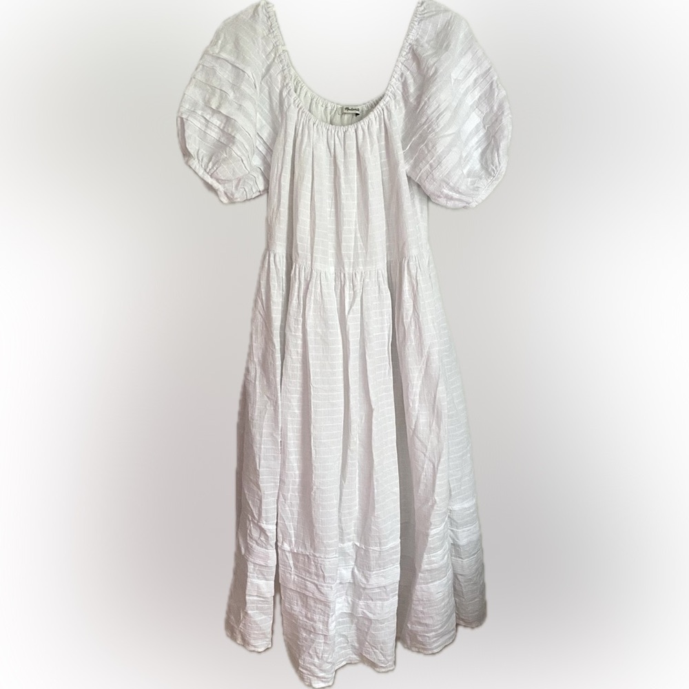 Madewell White Pintuck Easy Midi Dress with Pockets Size Small Cottagecore